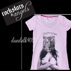 Rockstars & Angels Tiger Short T-Shirt Sleeve Angels Cut Rosa Damen S M L